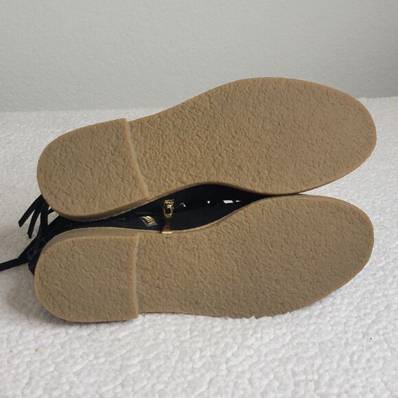 Kate Spade Women's Size 7.5M Round Toe Fringe Ankle Gold Side Zip Boots Black - Picture 11 of 12